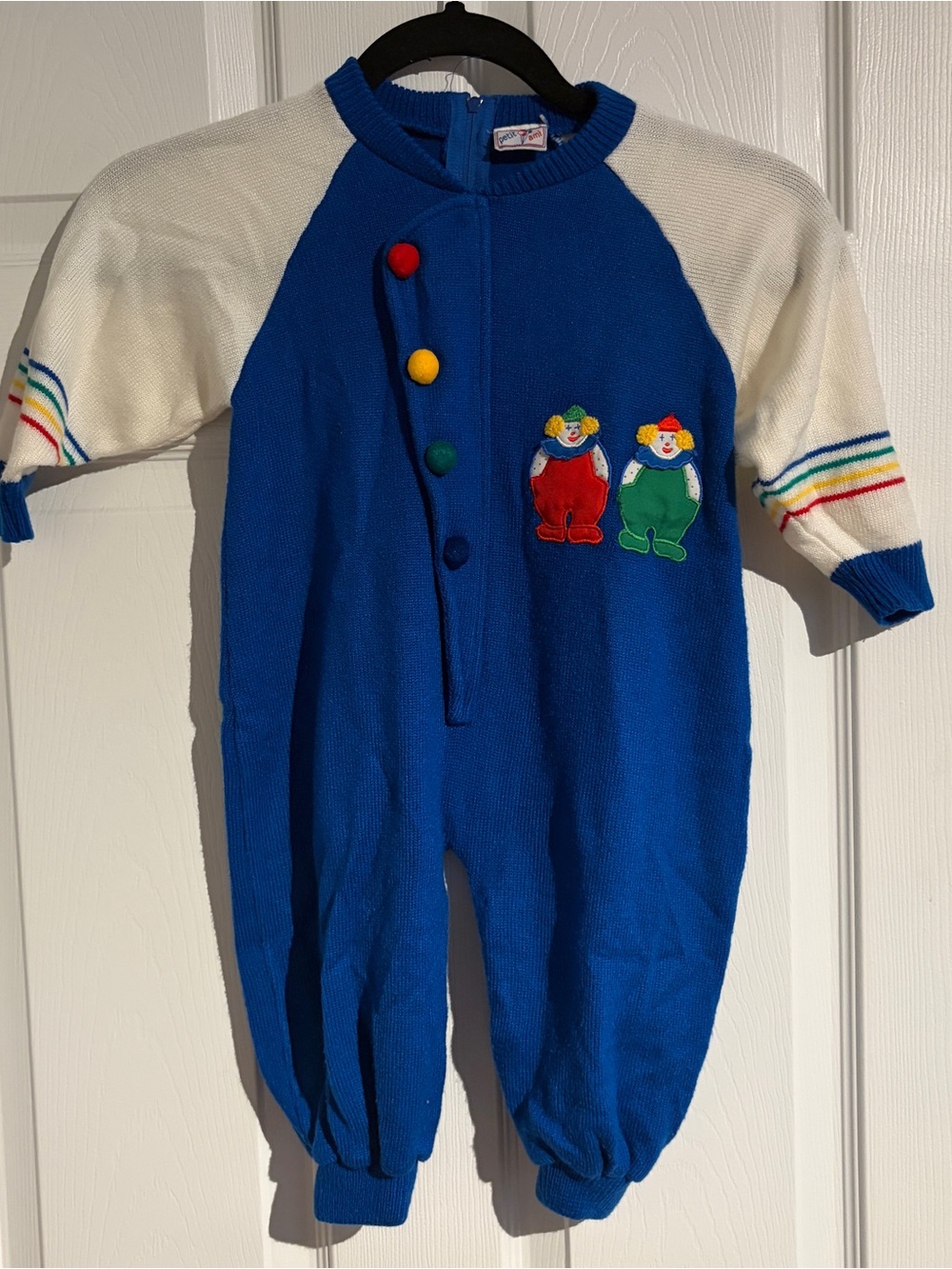 Vintage Petit Ami Knit Clown Jumpsuit Blue Red Circus 12-18 Months